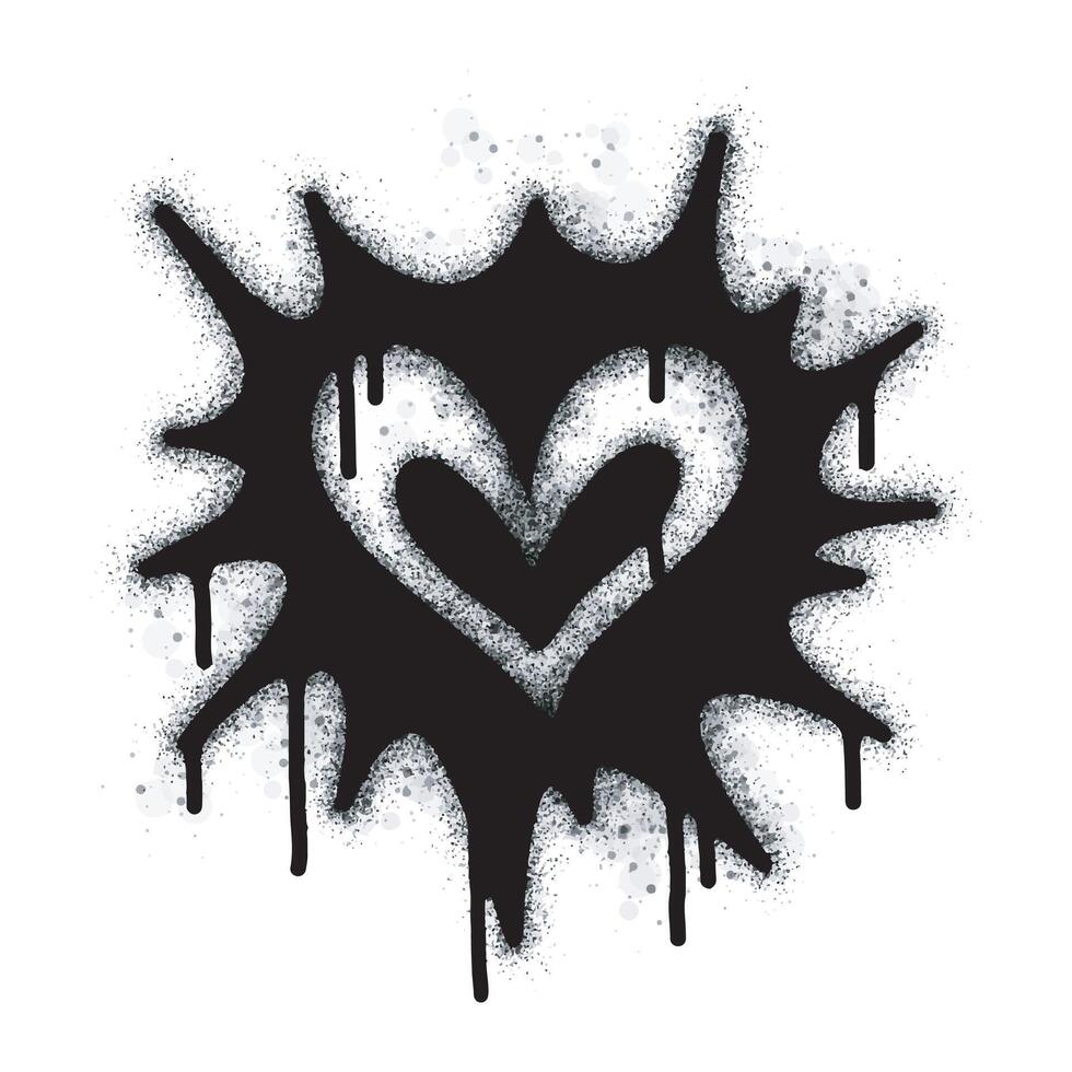 Spray graffiti heart sign painted in black on white. Love heart drop symbol. isolated on a white background. vector
