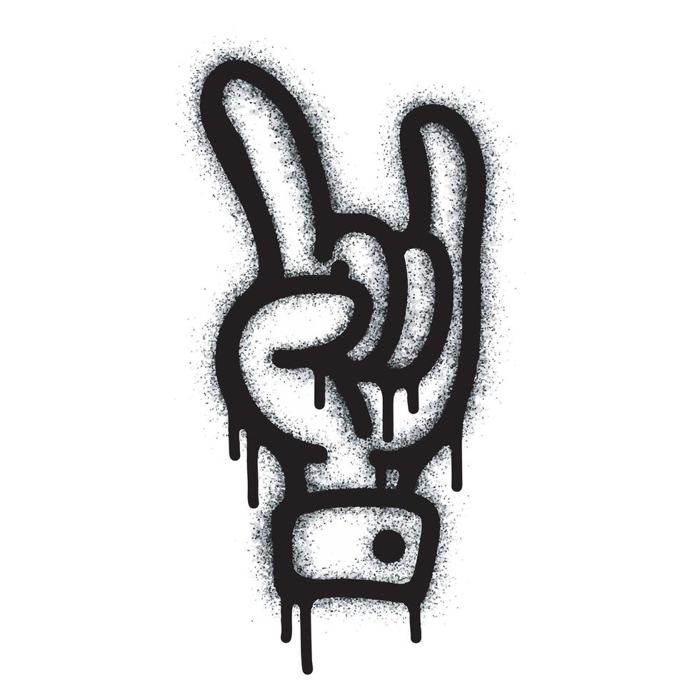 Spray Painted Graffiti Hand gesture metal finger sign for victory icon Sprayed isolated on white background. two finger graffiti for metal symbol with overspray in black on white. vector