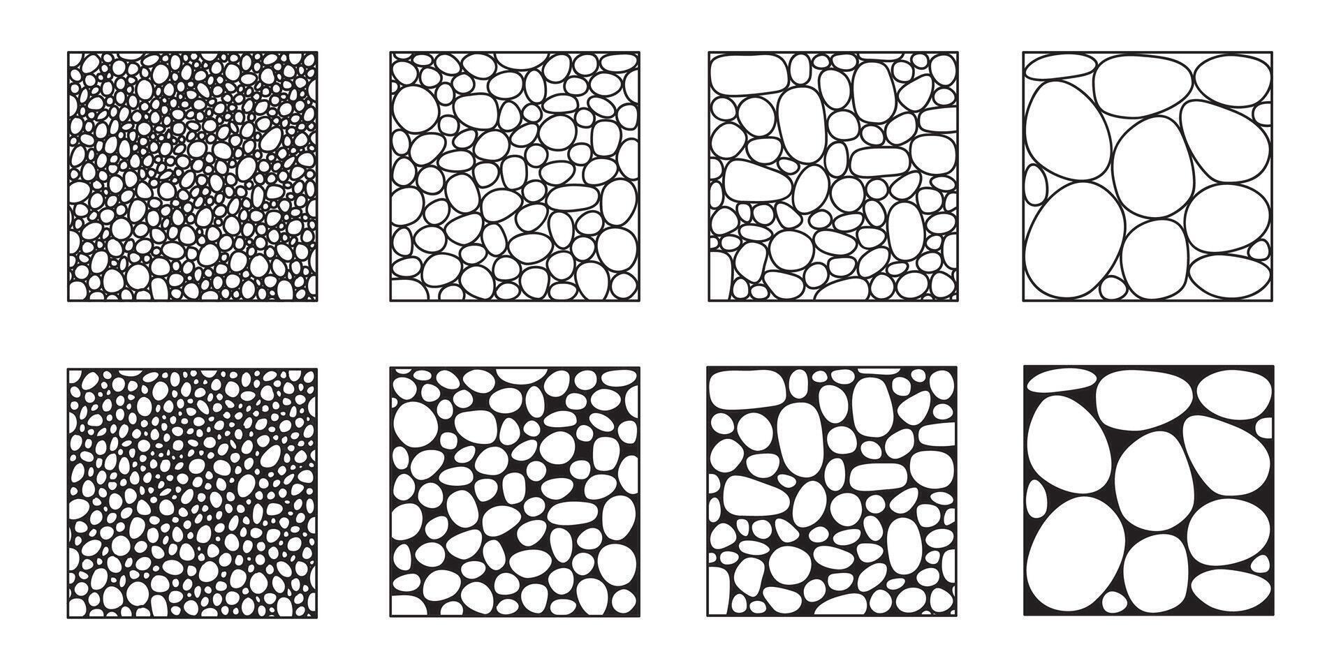 Collection of black and white abstract stone backgrounds or patterns. Hand drawn line shapes. Contemporary modern trendy. Poster, social media Icon template vector