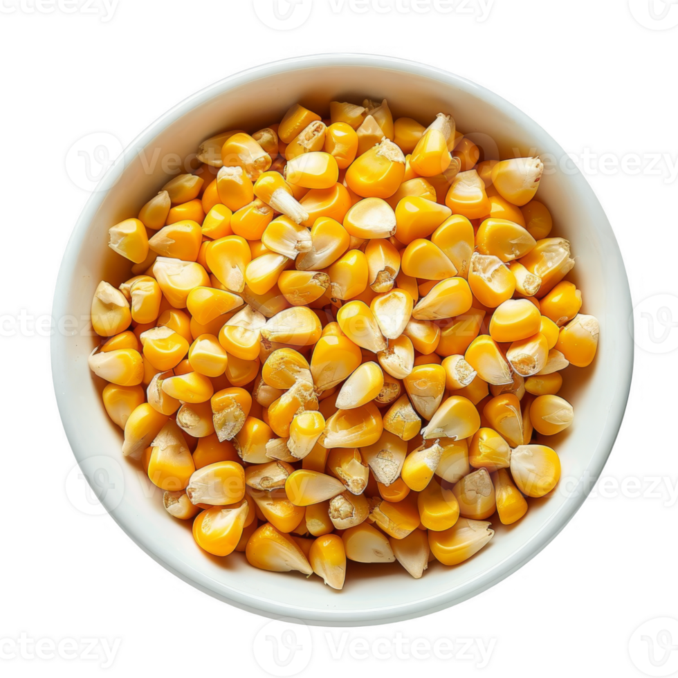 Corn kernels in a white bowl transparent background png