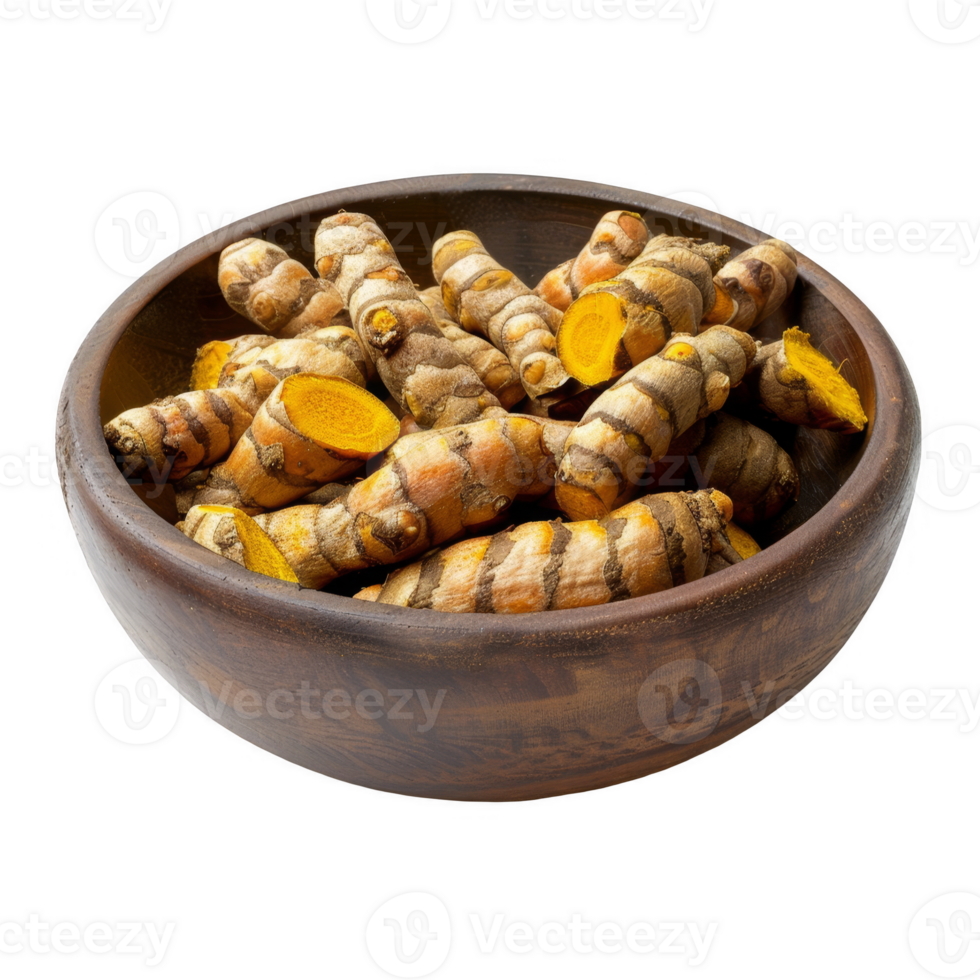 Turmeric root in a ceramic dish transparent background png