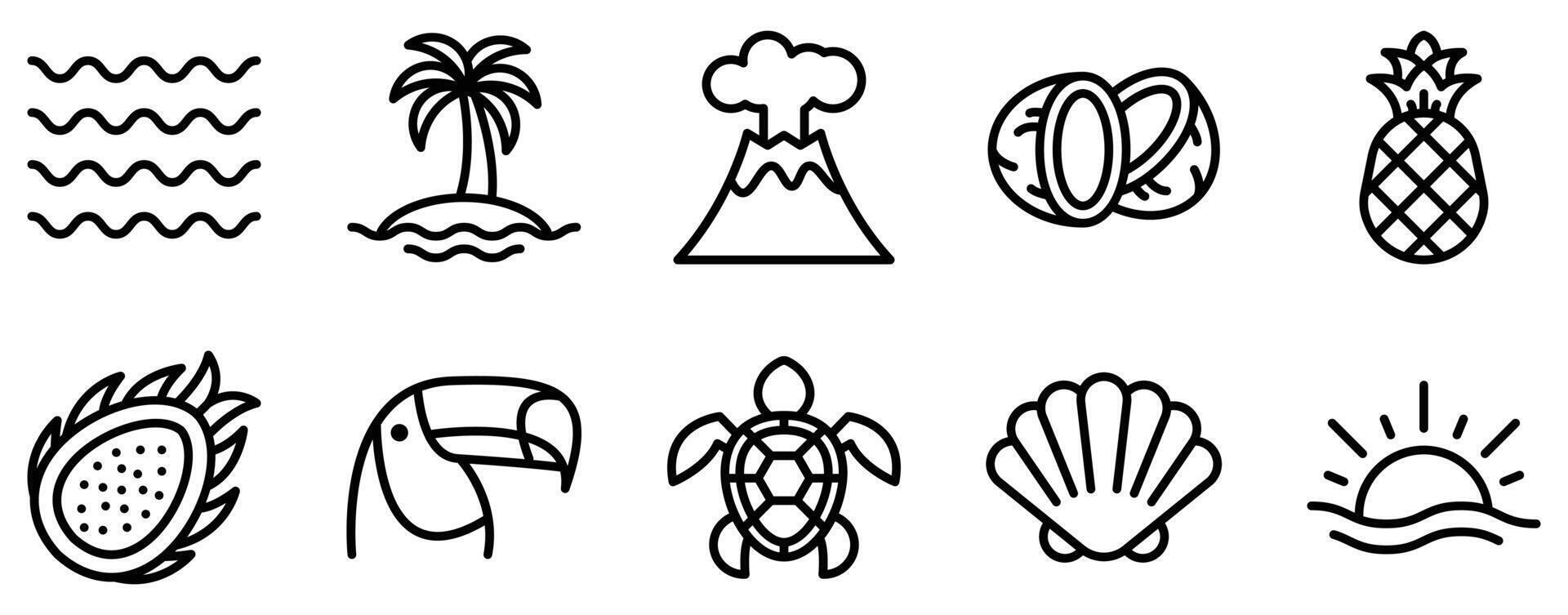 Tropical Icon Set Stylish Line Style Collection for Exotic Themes vector