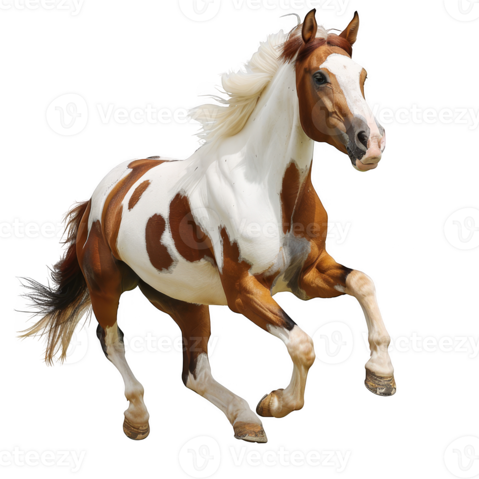 Beautiful brown and white horse running transparent background png