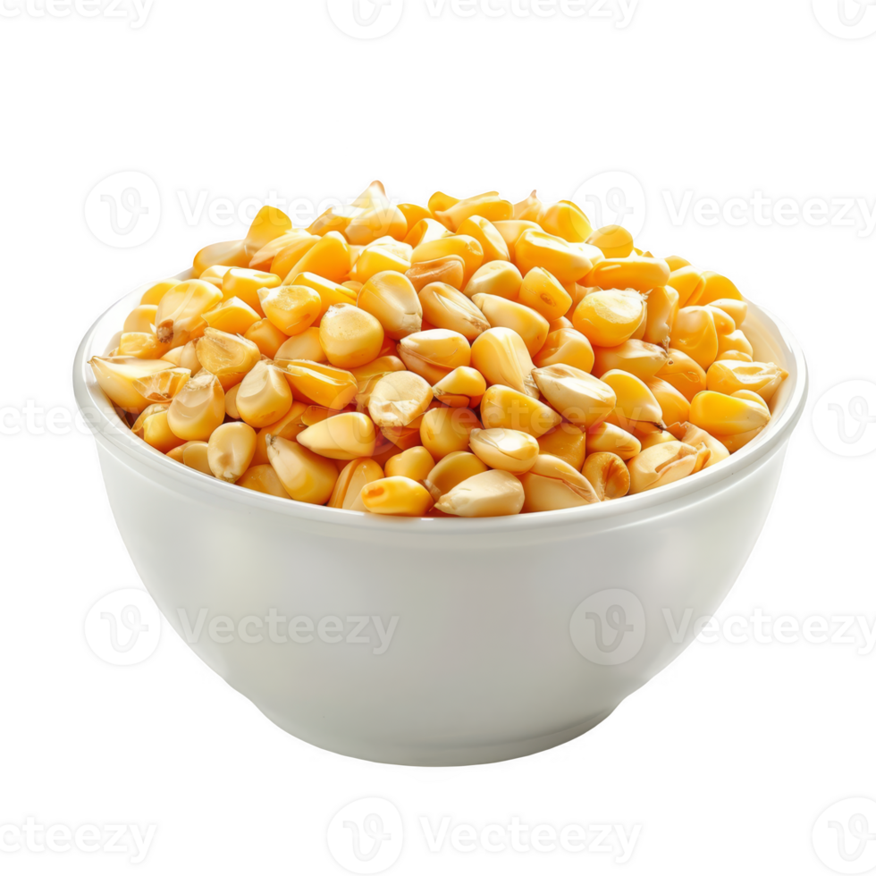 Corn kernels in a white bowl transparent background png