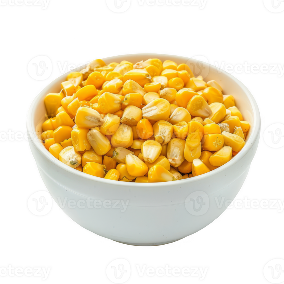 Corn kernels in a white bowl transparent background png