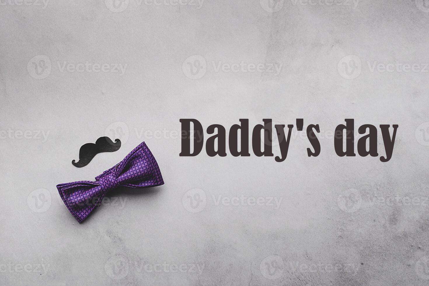 Male tie butterfly black mustache photo props text Pap day on gray background. The concept of men's holiday. Flat layout