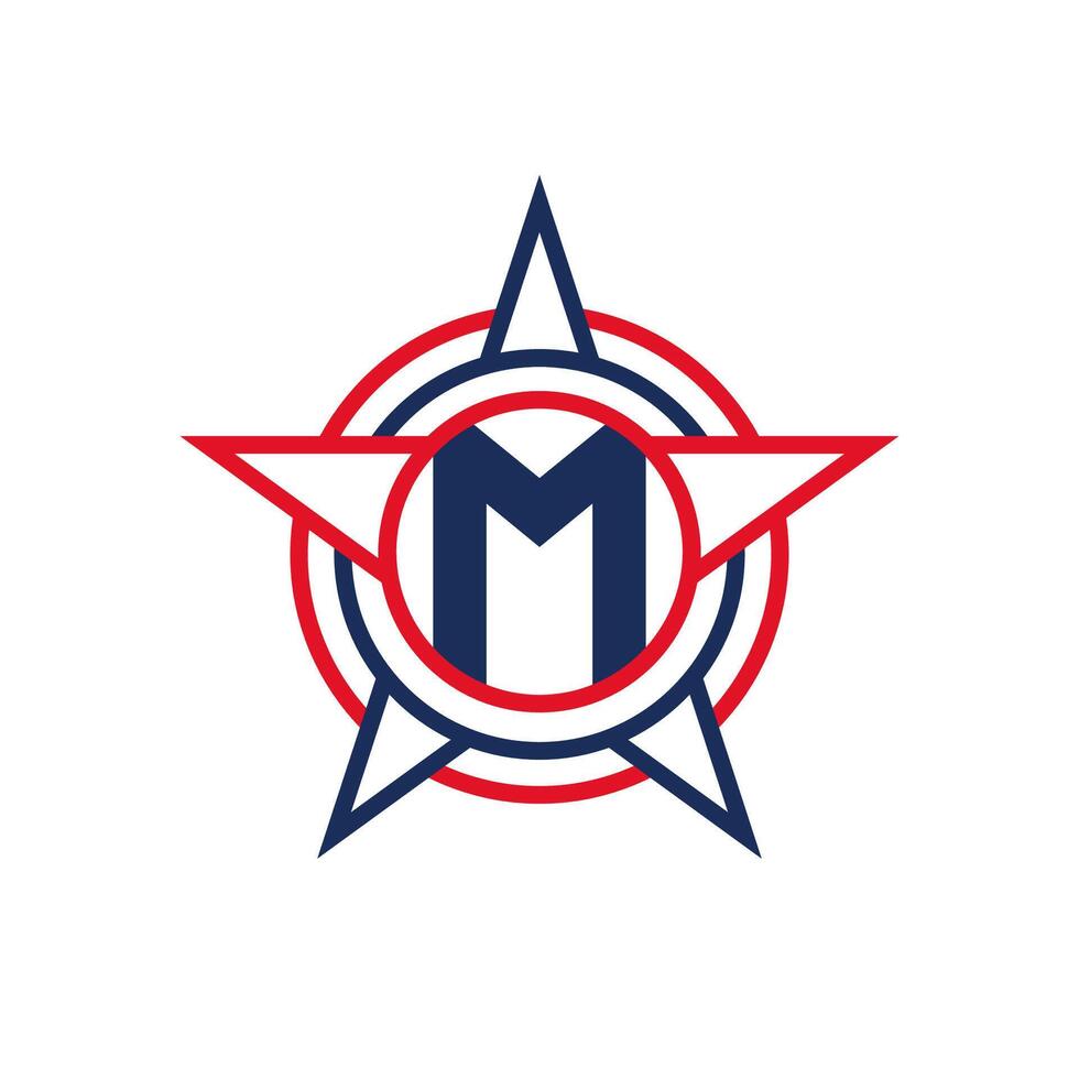 Letter M Star Logo Design. Patriotic M Logo concept inside Star vector