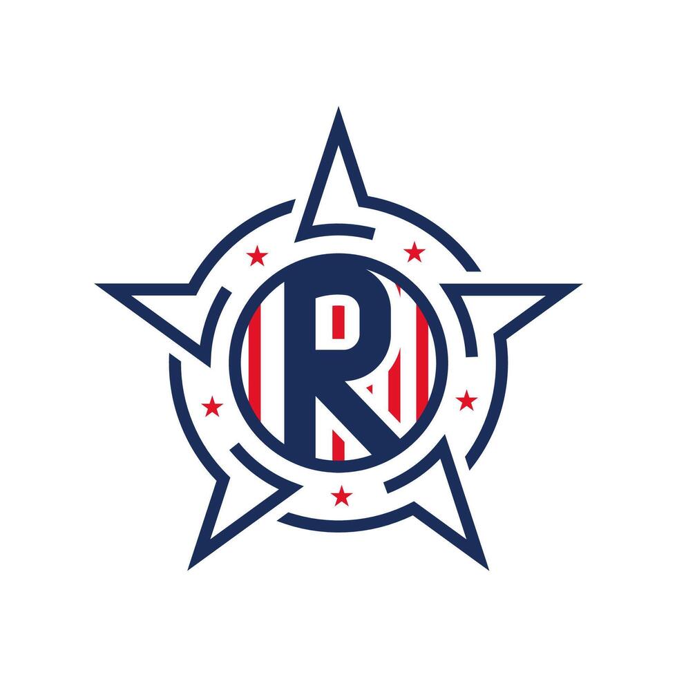 American Patriotic R Logo with Star and Flag. Letter R Patriotic Logo Design vector