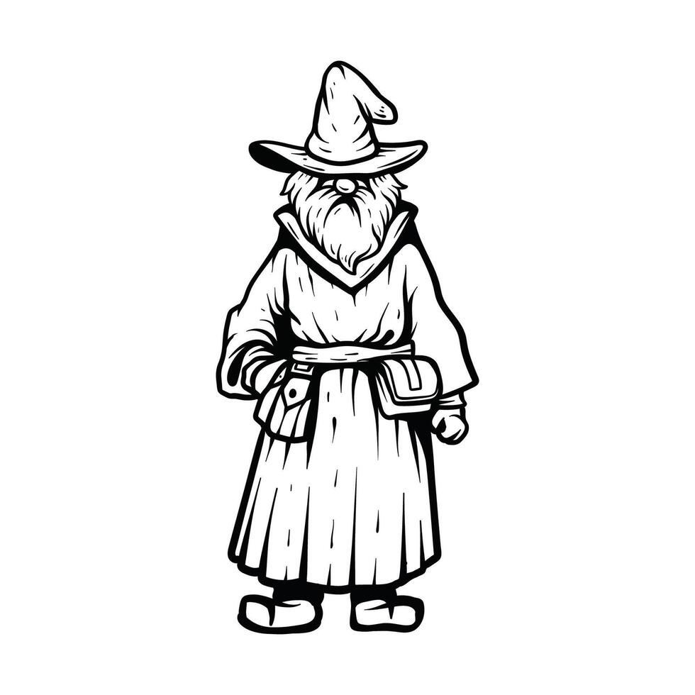 wizard line art style sketch classic vintage design illustration vector