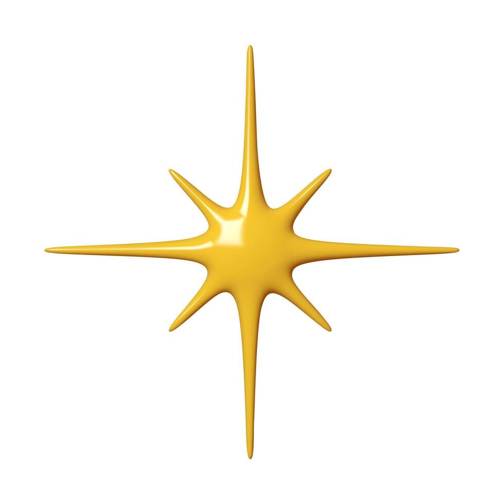 3D glossy Yellow star of shape isolated on white background. Realistic 3d design cartoon style. illustration vector