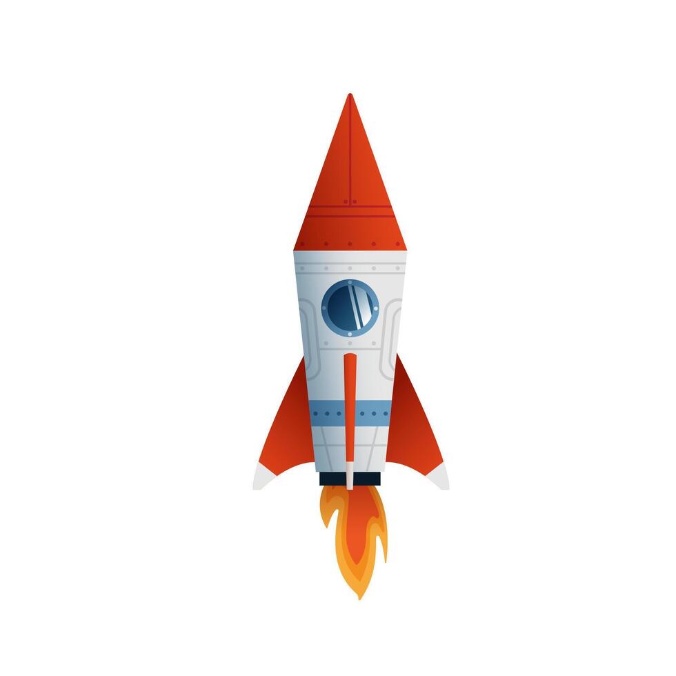 Flat style illustration of a rocket on a white background. Suitable for children's books, educational projects, and advertising materials related to space and technology. illustration vector
