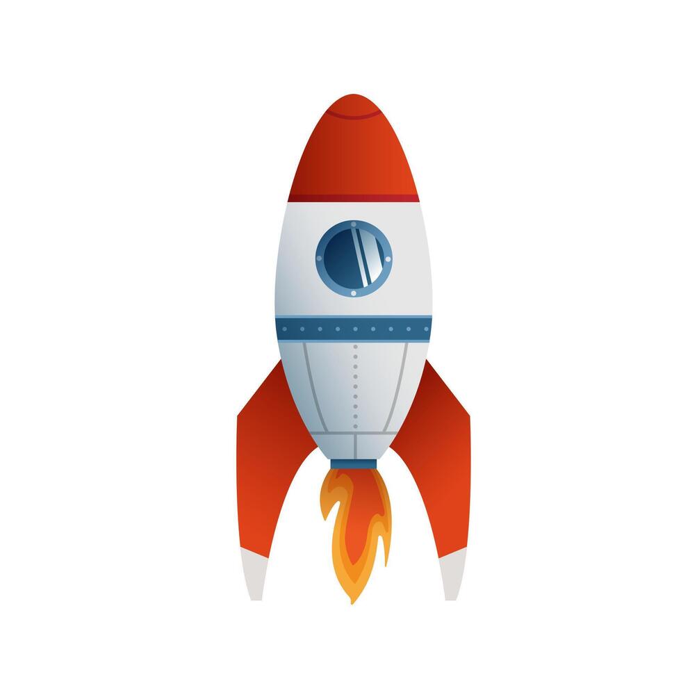 Flat style illustration of a rocket on a white background. Suitable for children's books, educational projects, and advertising materials related to space and technology. illustration vector