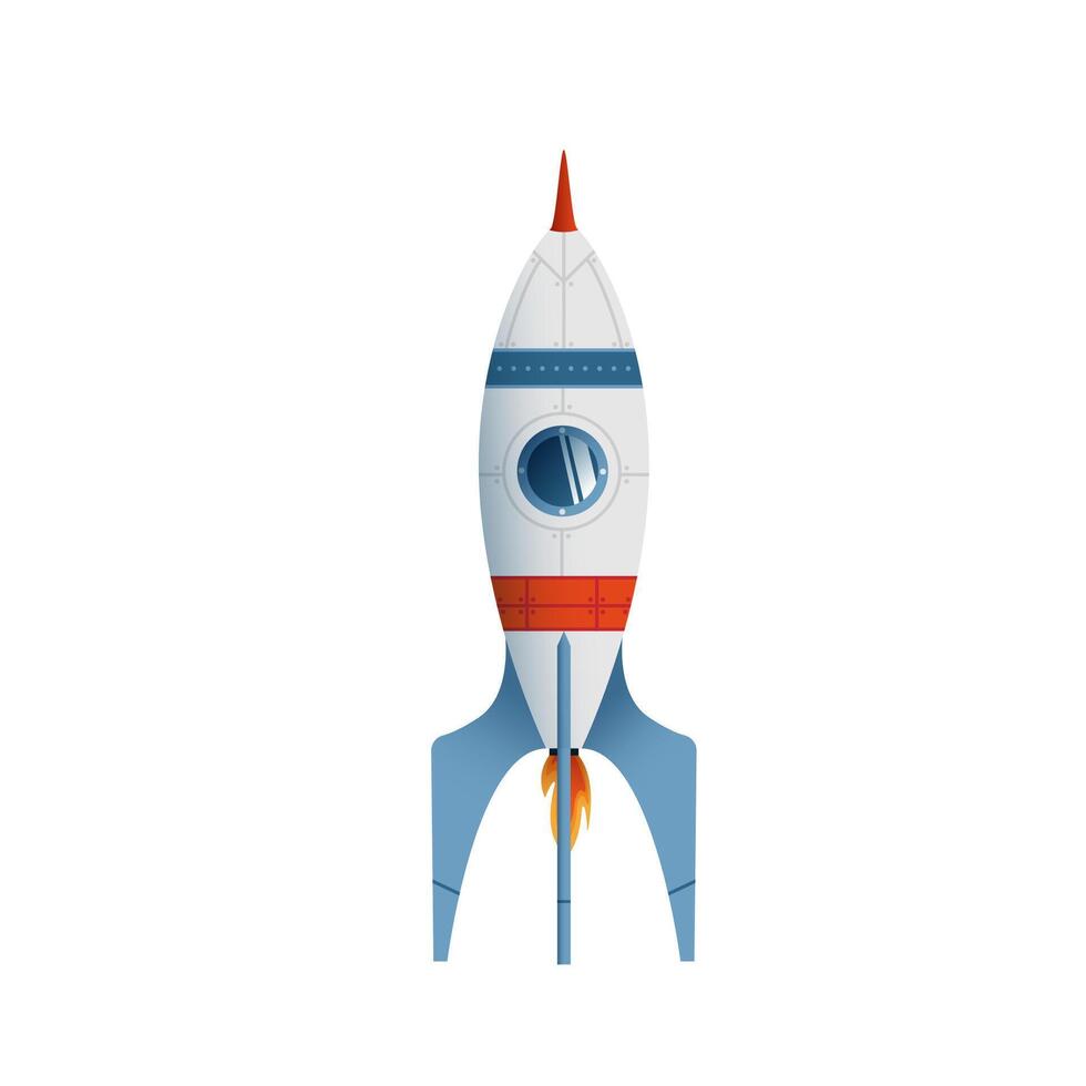 Flat style illustration of a rocket on a white background. Suitable for children's books, educational projects, and advertising materials related to space and technology. illustration vector