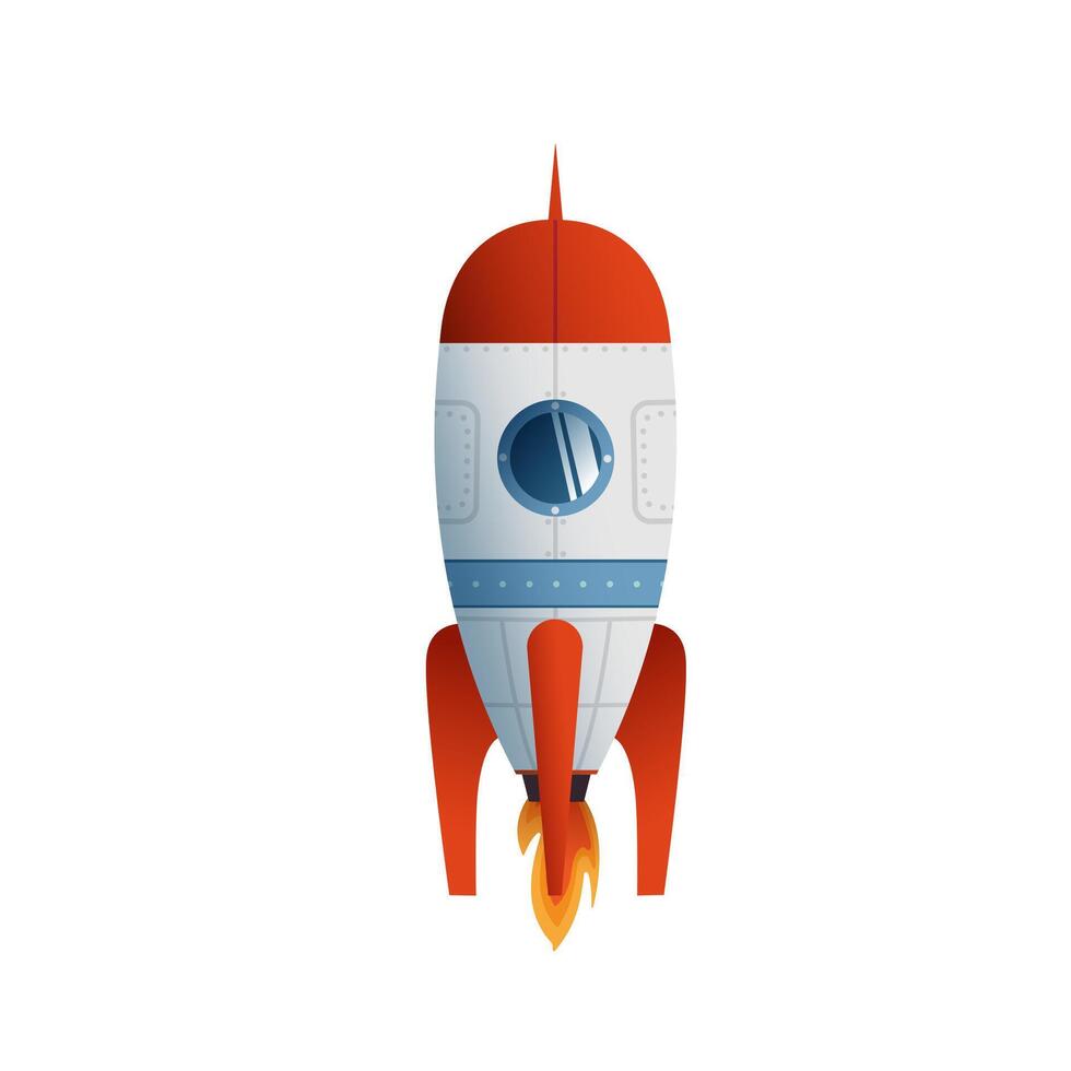Flat style illustration of a rocket on a white background. Suitable for children's books, educational projects, and advertising materials related to space and technology. illustration vector