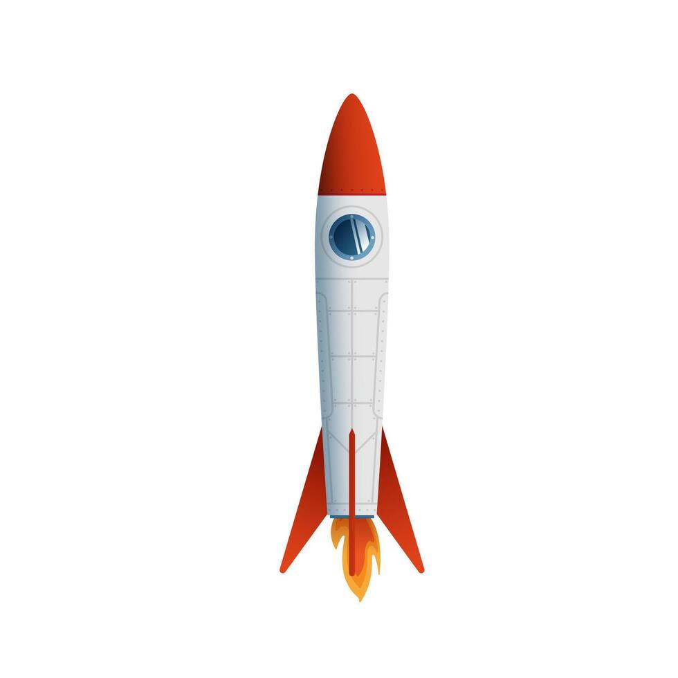 Flat style illustration of a rocket on a white background. Suitable for children's books, educational projects, and advertising materials related to space and technology. illustration vector