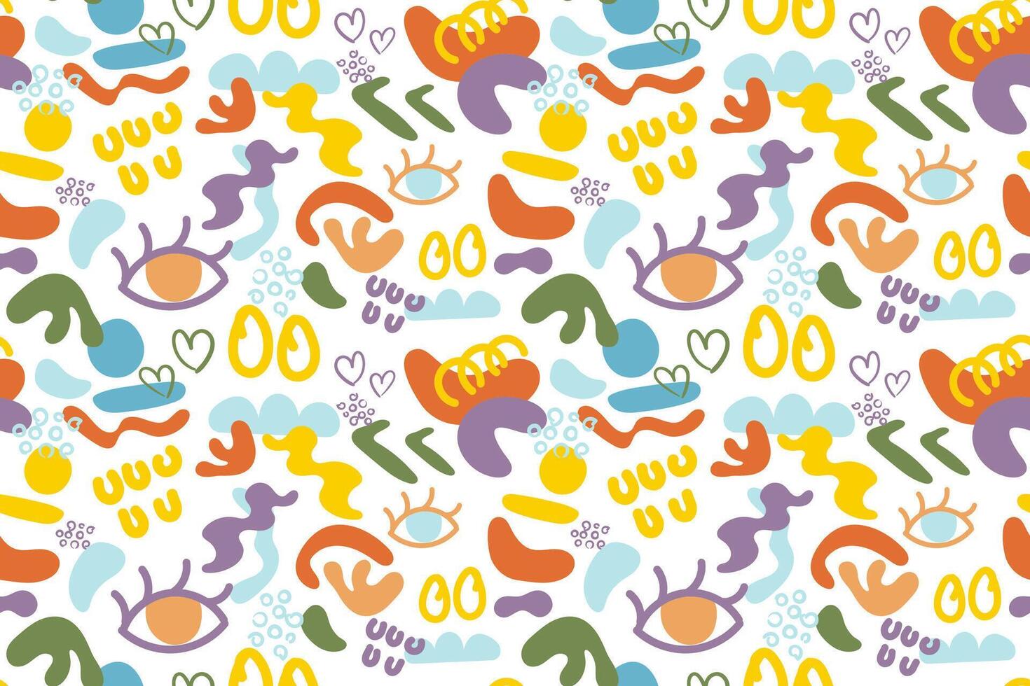Colorful doodle and organic shapes seamless pattern. Fun scribble various geometric shapes pattern. Childish scribble shape pattern vector