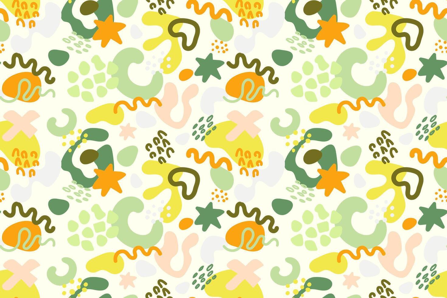 Colorful doodle and organic shapes seamless pattern. Fun scribble various geometric shapes pattern. Childish scribble shape pattern vector