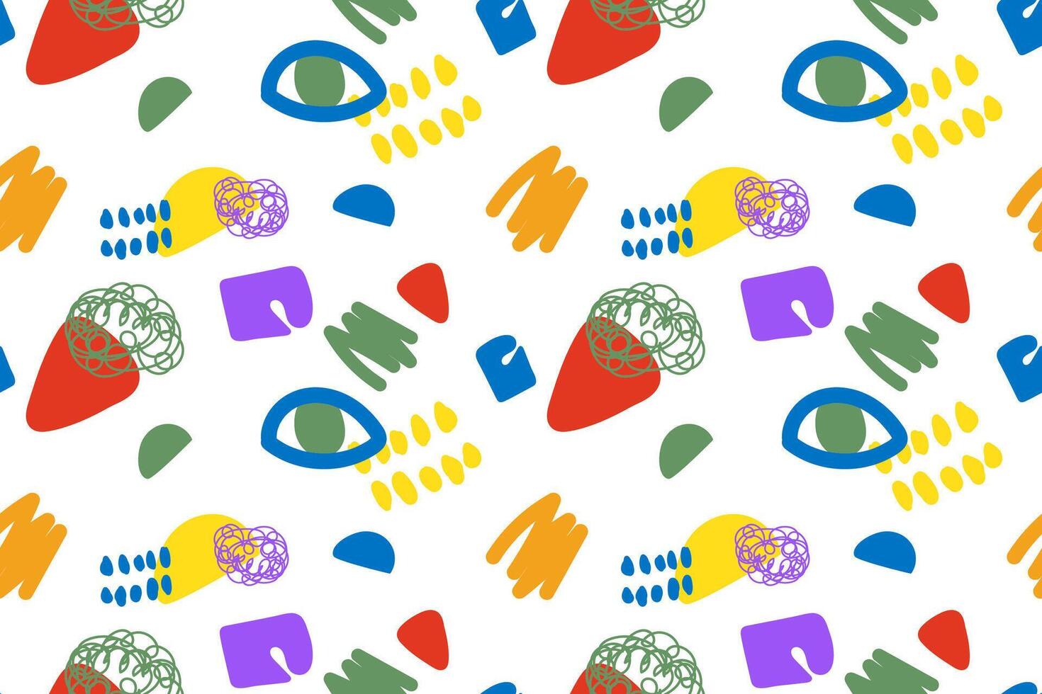 Colorful doodle and organic shapes seamless pattern. Fun scribble various geometric shapes pattern. Childish scribble shape pattern vector