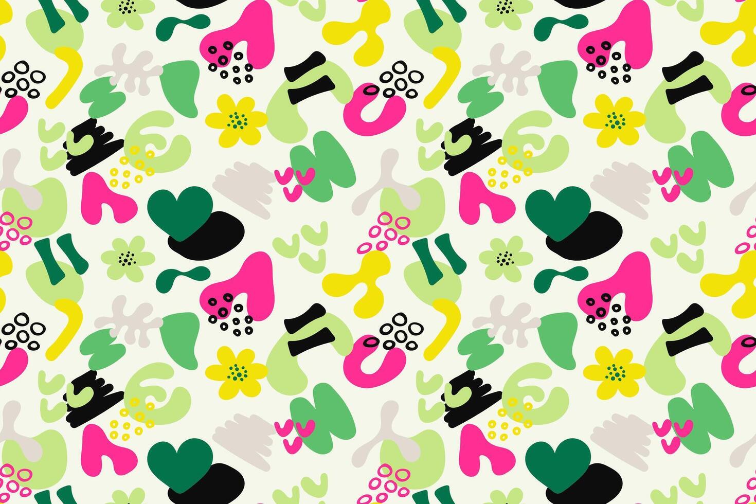 Colorful doodle and organic shapes seamless pattern. Fun scribble various geometric shapes pattern. Childish scribble shape pattern vector