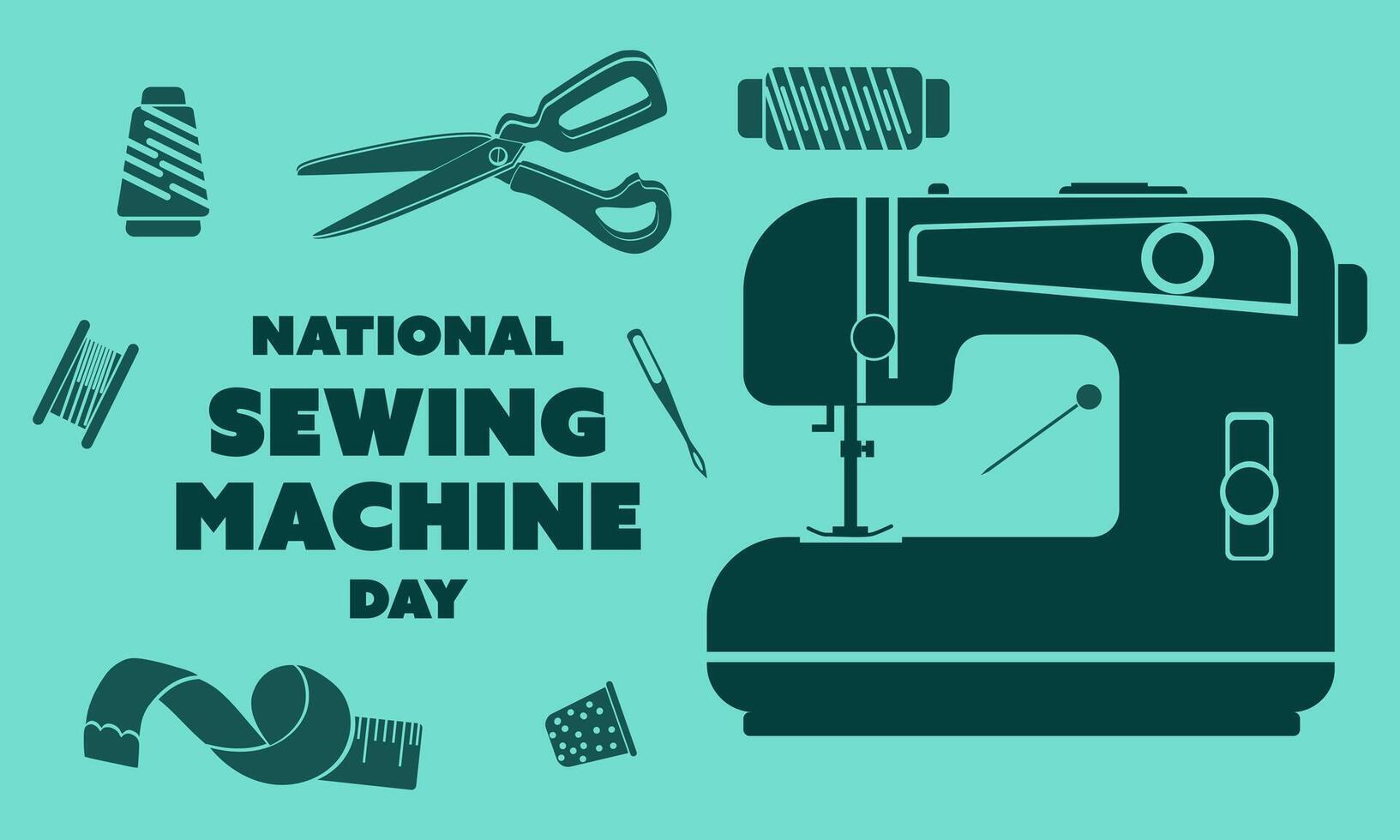 National Sewing Machine Day on June 13, business brochure design, banner flyer, horizontal template, cover presentation, poster of a modern edition, retro style shades of blue like an engraving vector