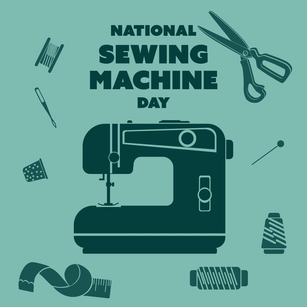 National Sewing Machine Day on June 13, business brochure design, banner flyer, template, cover presentation, poster of a modern edition, retro style shades of blue like an engraving on a light vector