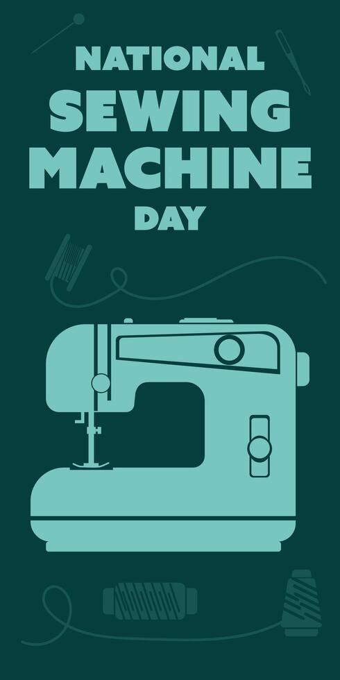 National Sewing Machine Day on June 13, business brochure design, banner flyer, template, cover presentation, poster of a modern edition, shades of blue, an engraving on a dark. Vertically vector