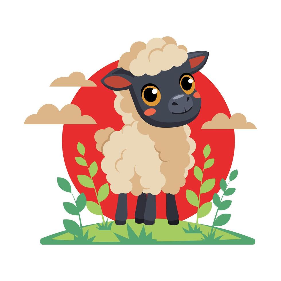 Cartoon sheep, lamb, funny farm animal in a vector