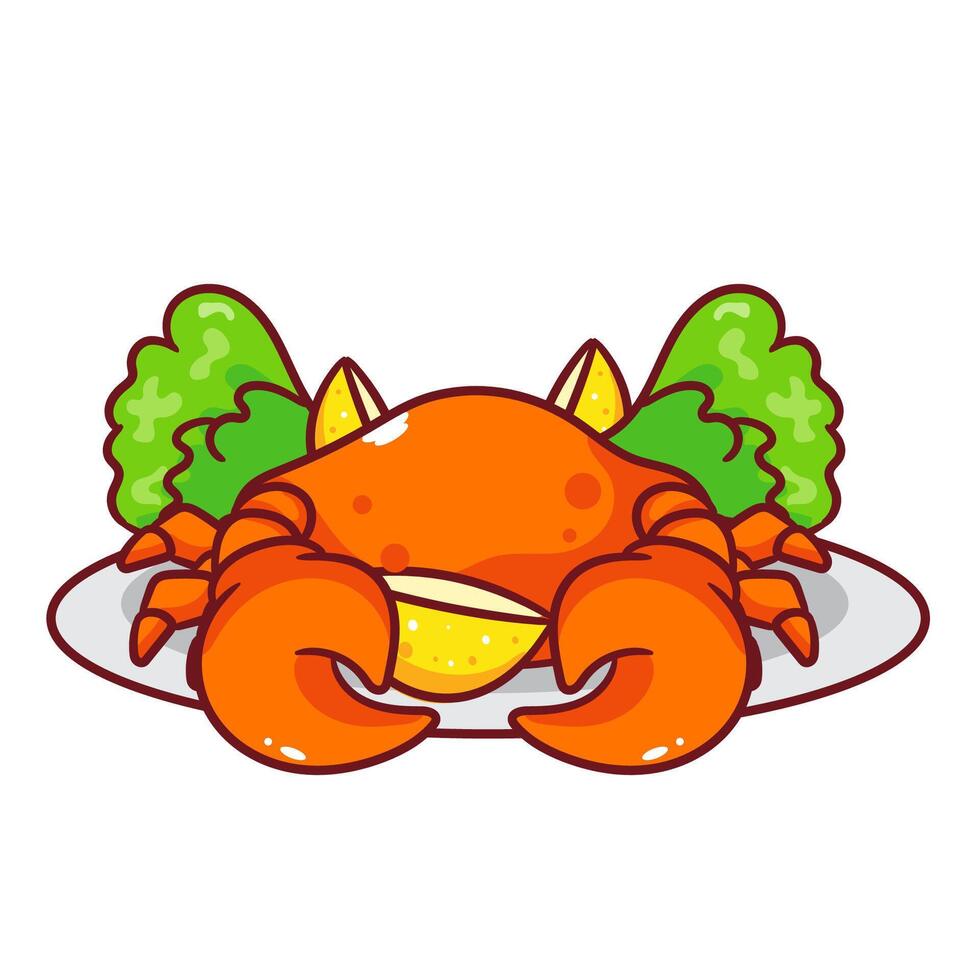 Cute Crab Cartoon Illustration. Adorable Kawaii Animal Character Icon Mascot Concept Design. Isolated White Background. vector