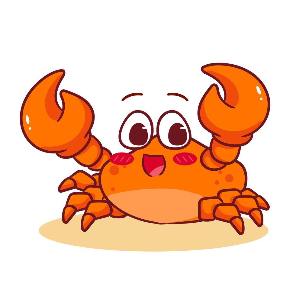 Cute Crab Cartoon Illustration. Adorable Kawaii Animal Character Icon Mascot Concept Design. Isolated White Background. vector