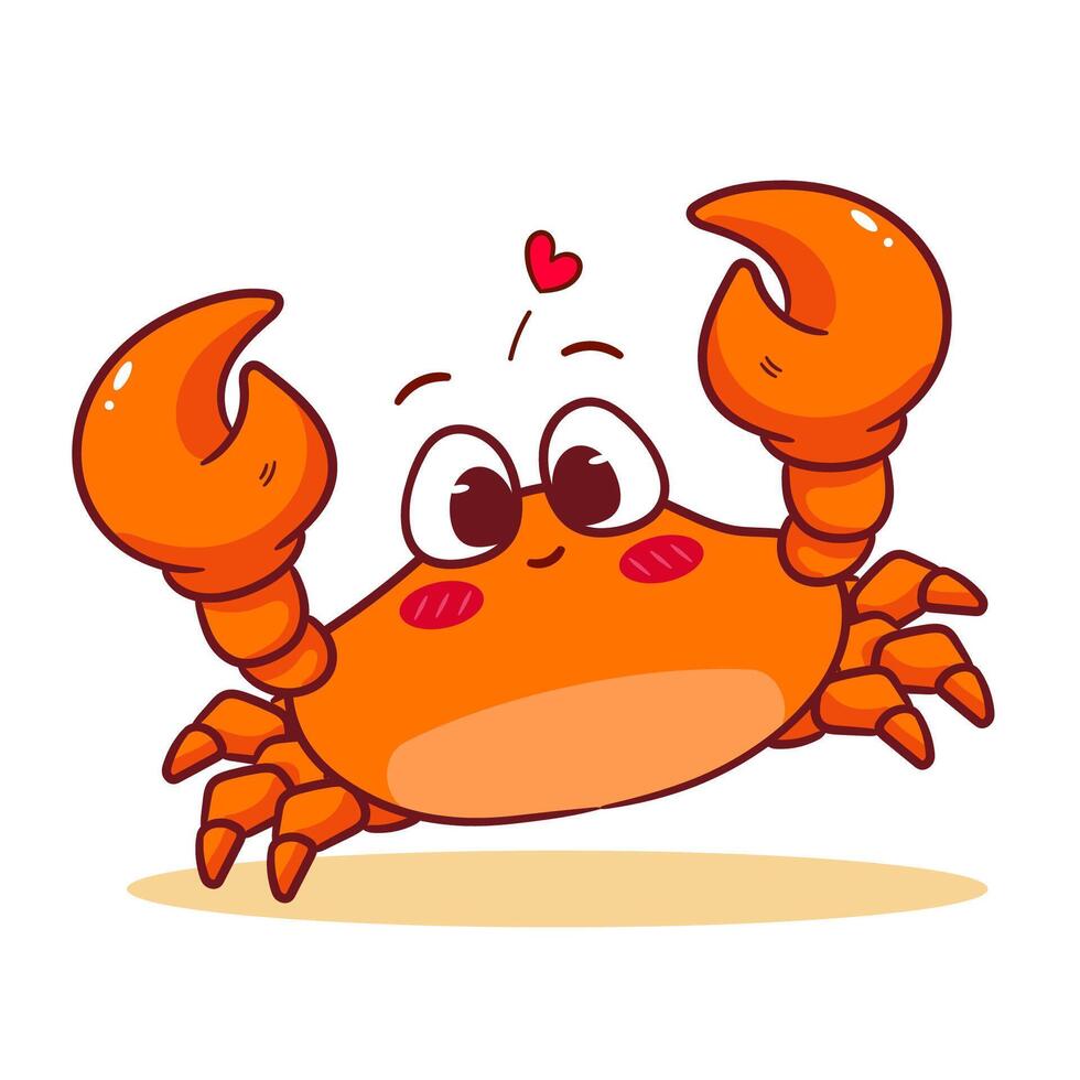 Cute Crab Cartoon Illustration. Adorable Kawaii Animal Character Icon Mascot Concept Design. Isolated White Background. vector