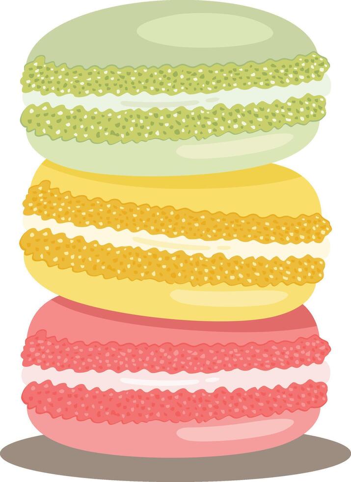 Stack of three colorful French macarons vector