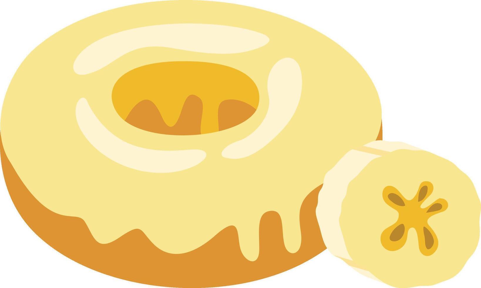 Tasty sweet banana donut with banana slice vector