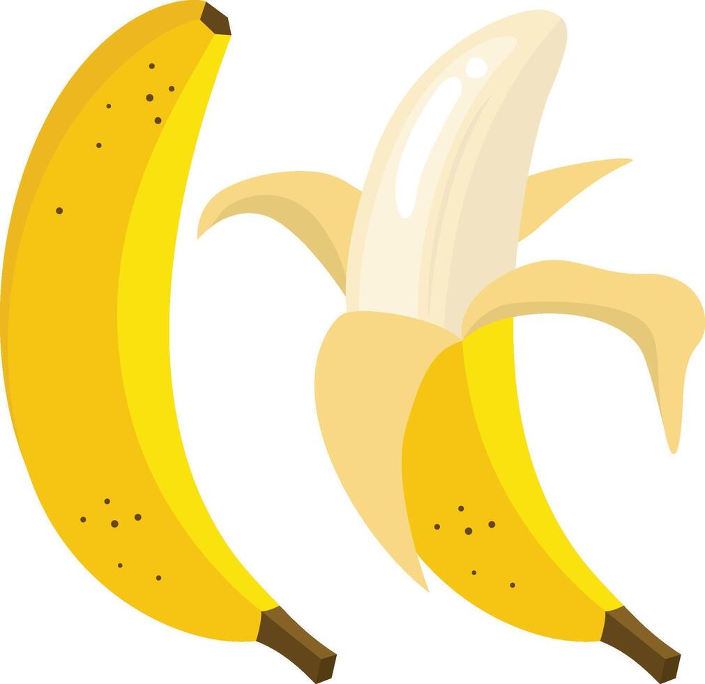 Banana with and without peel vector