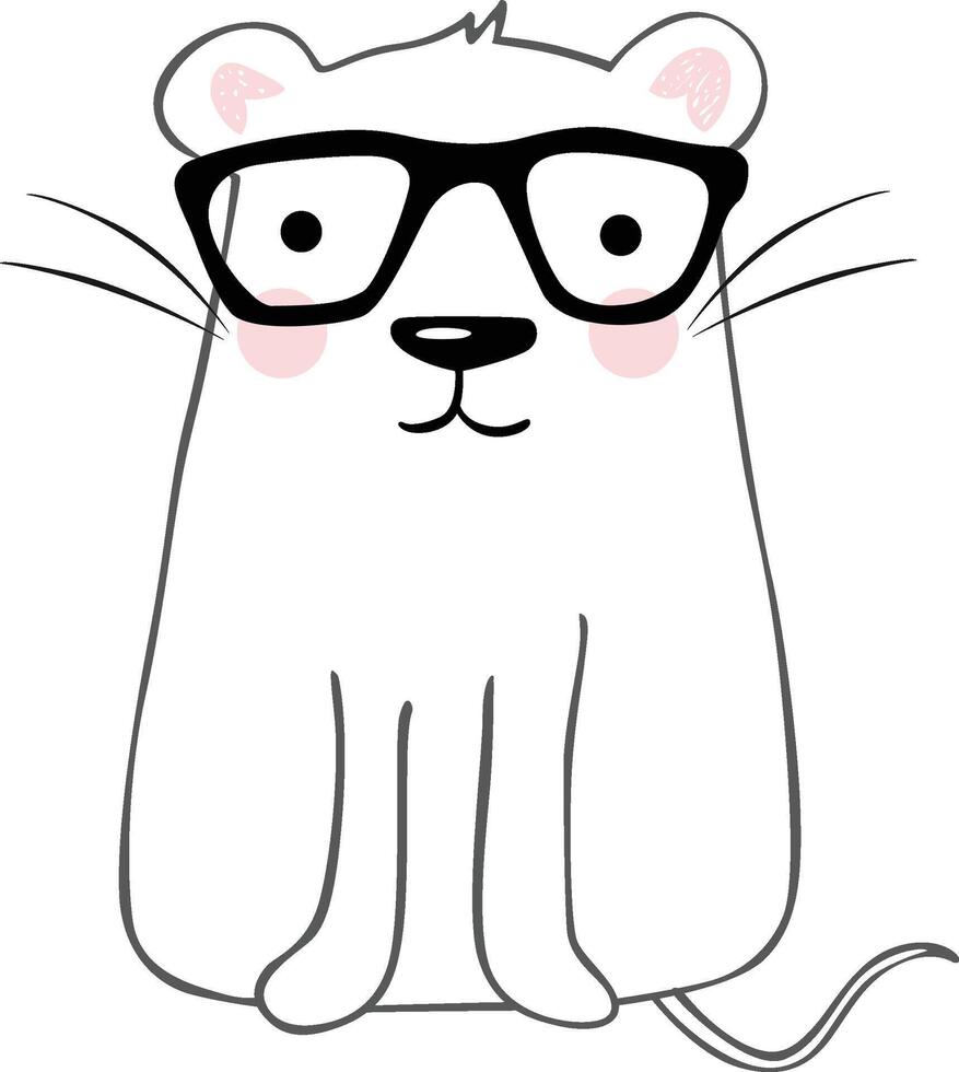 Cute mouse with glasses handmade drawing vector