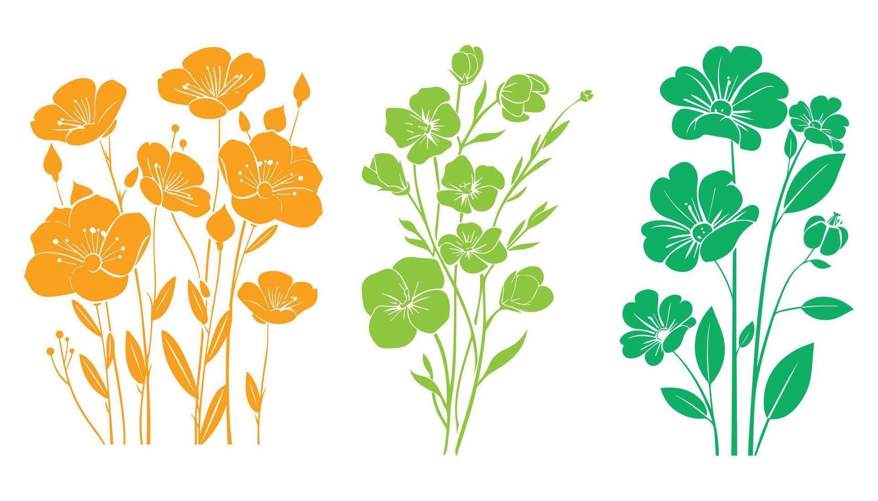 set of flowers art in white background vector