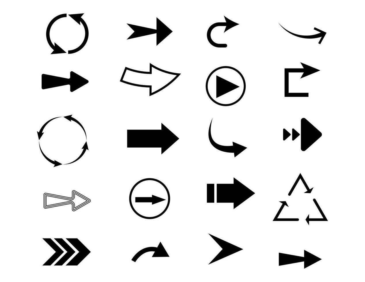 Set arrow icons, Collection different types of arrows sign. Black arrows fully editable vector