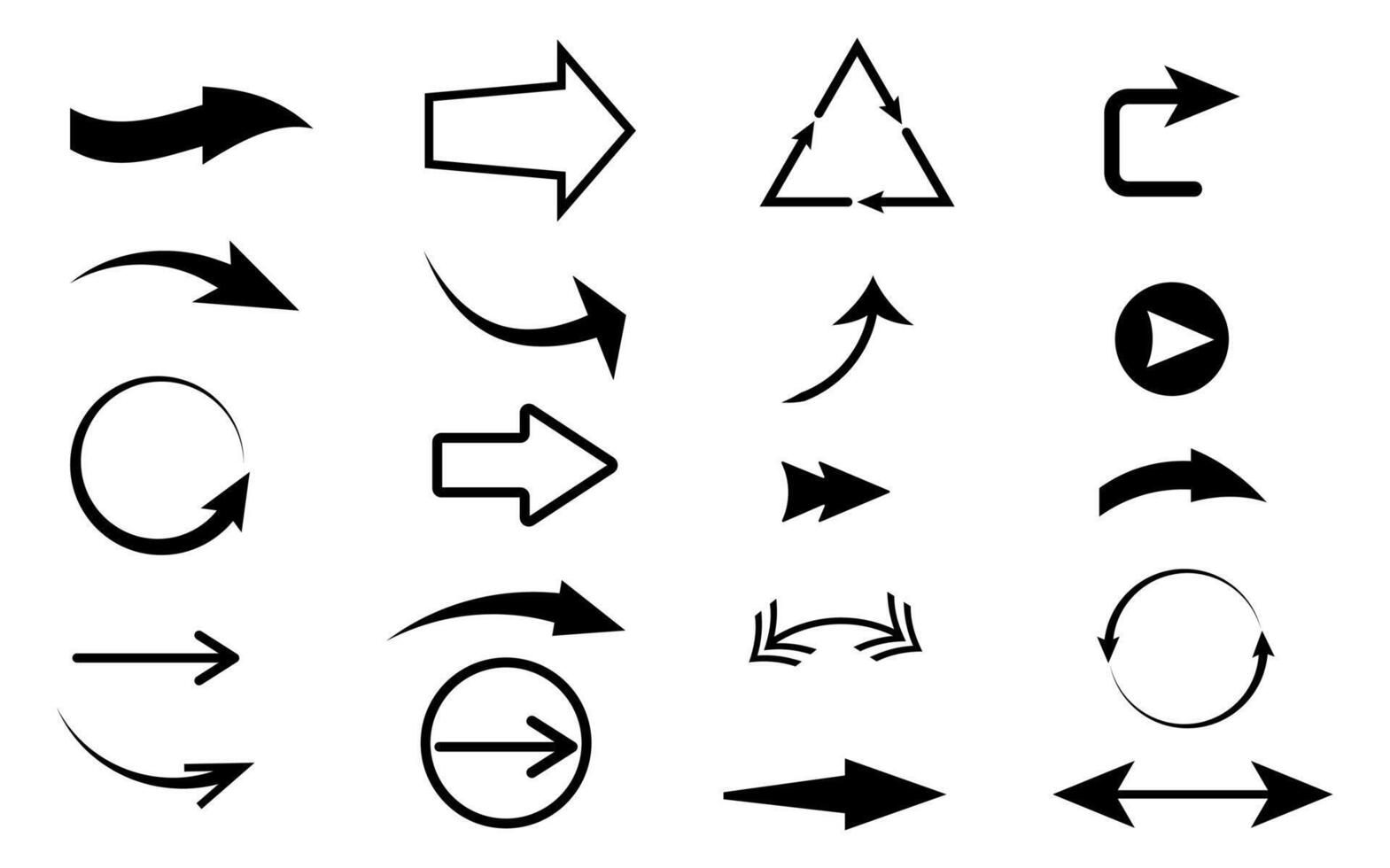 Set arrow icons, Collection different types of arrows sign. Black arrows fully editable vector