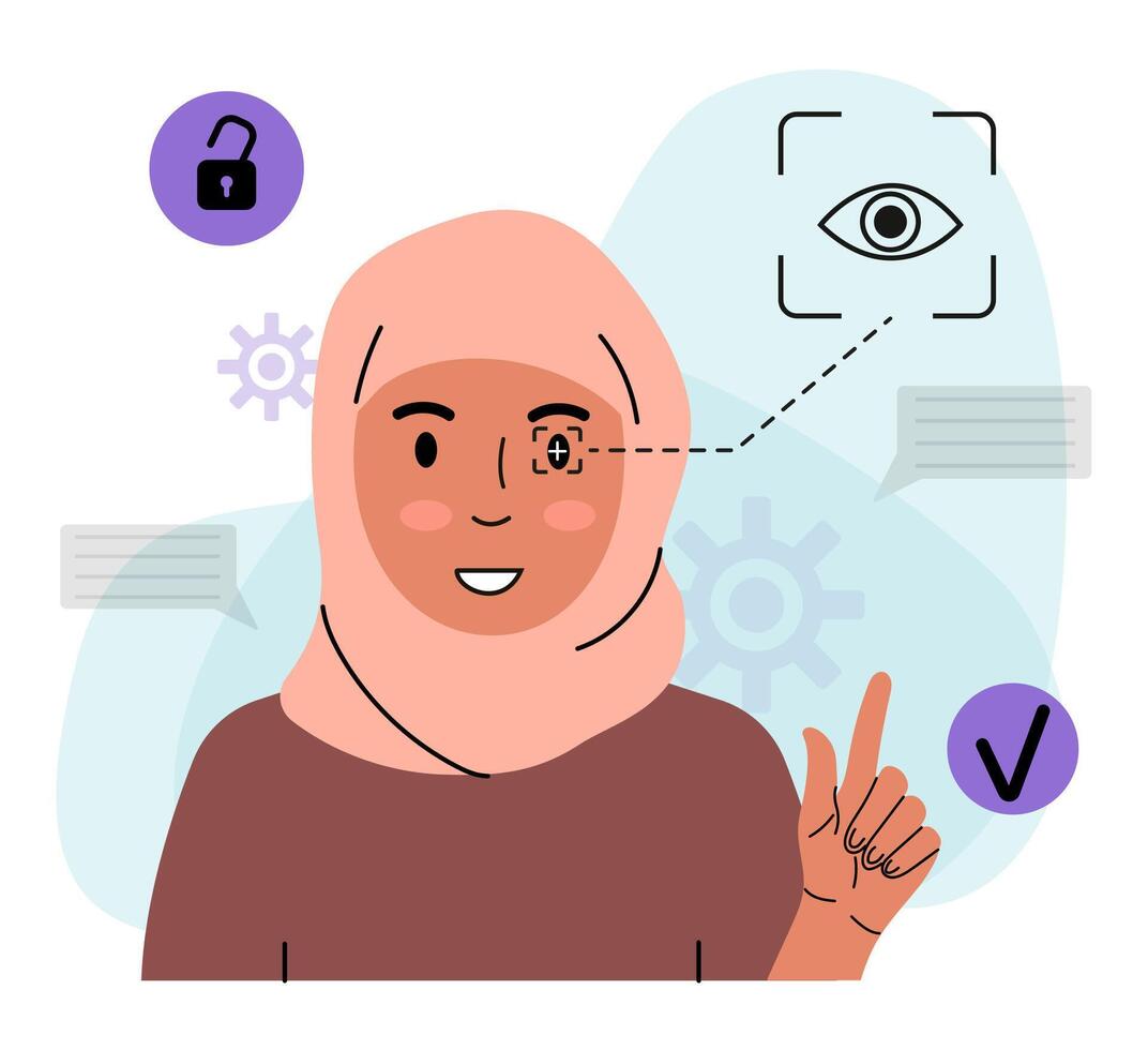 Woman Using Iris Recognition Technology vector