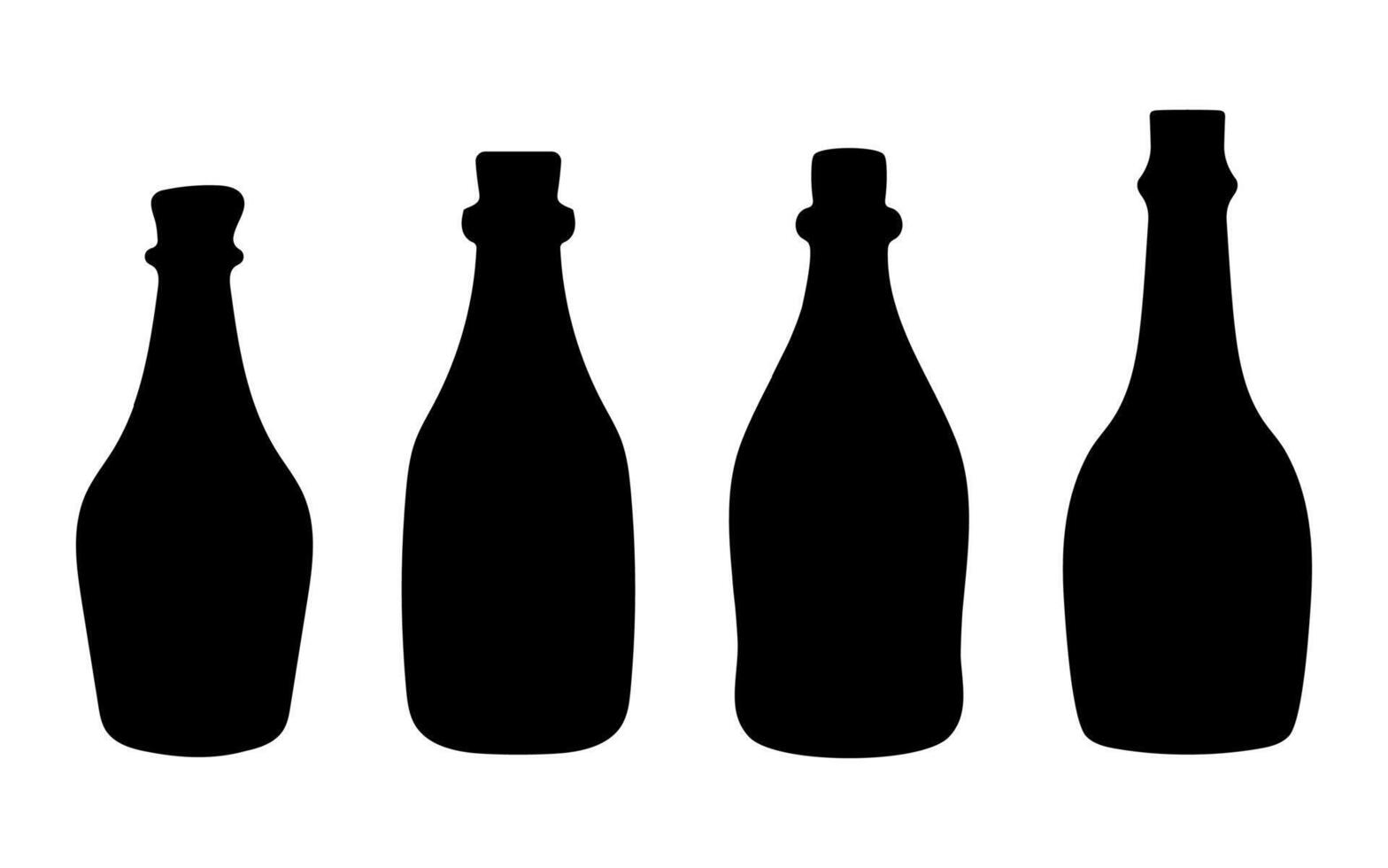 Four champagne bottles are shown in silhouette against a white background. vector