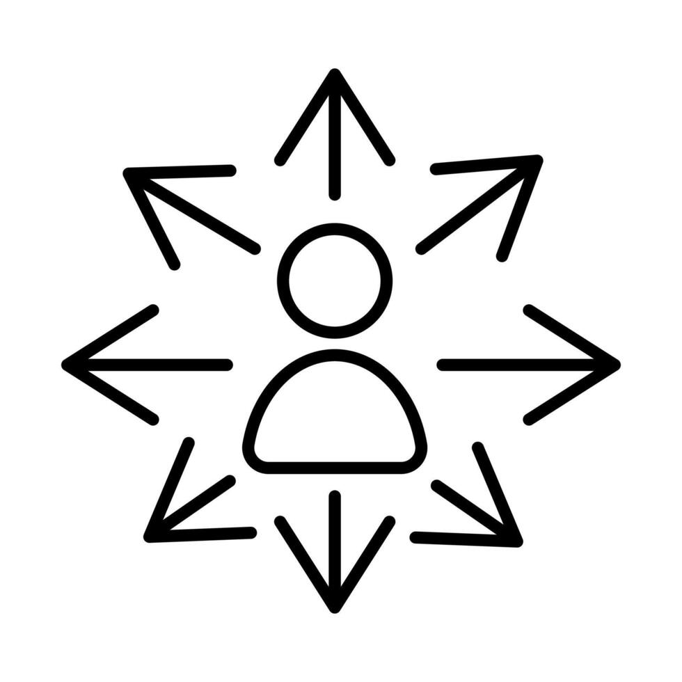 Person Surrounded by Arrows simple black line vector