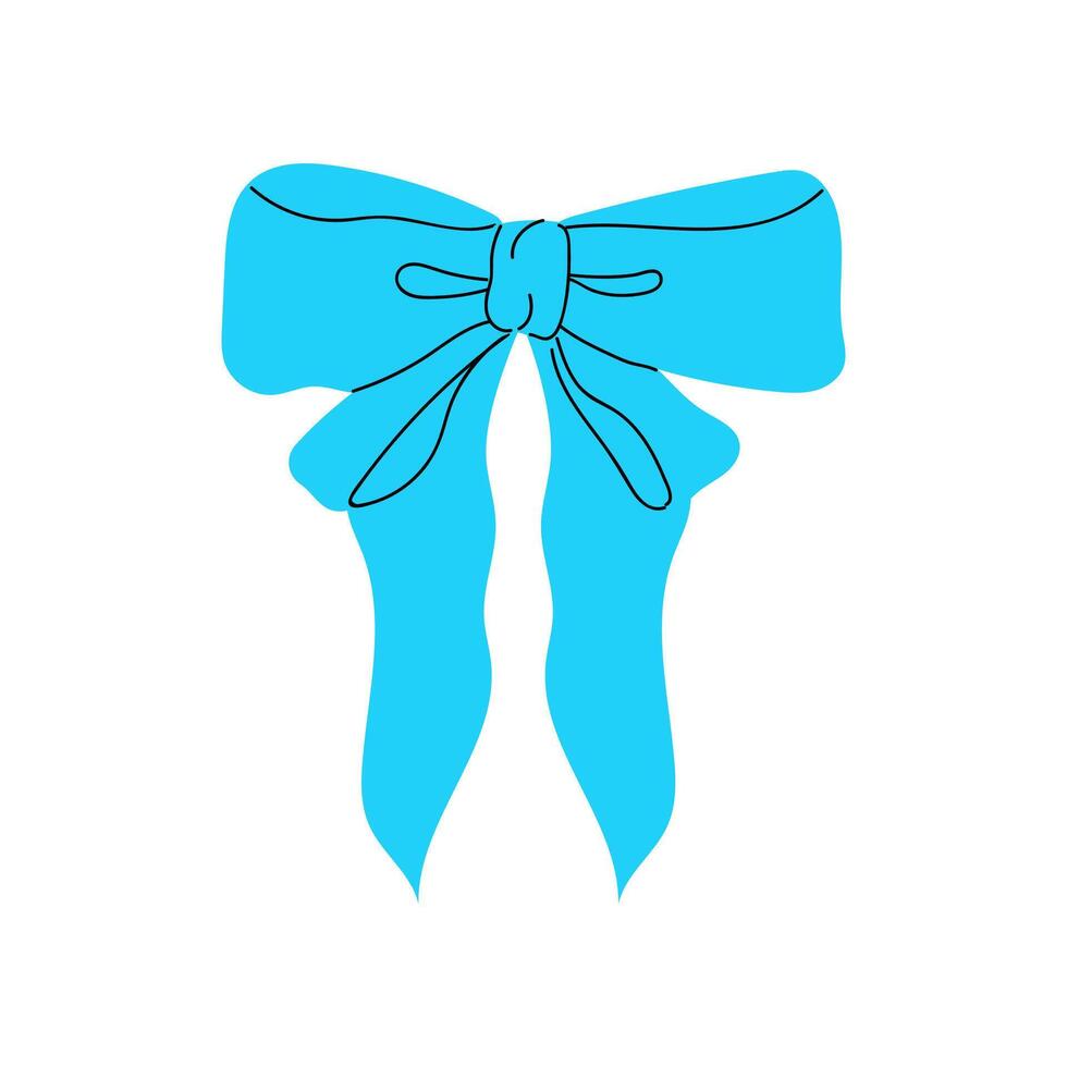 A simple blue ribbon bow with a black outline. vector