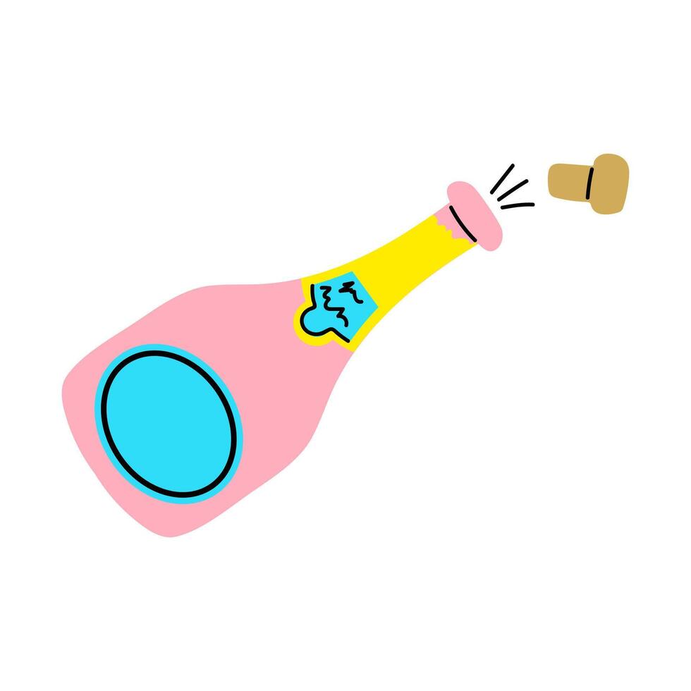 Pink Champagne Bottle Popping yellow neck vector