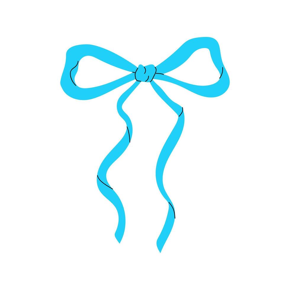 A simple, blue ribbon bow with two trailing tails. vector