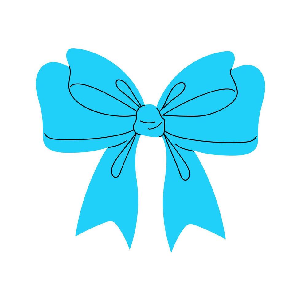 A simple illustration of a blue ribbon bow, tied with a knot in the center. The bow is against a white background. vector