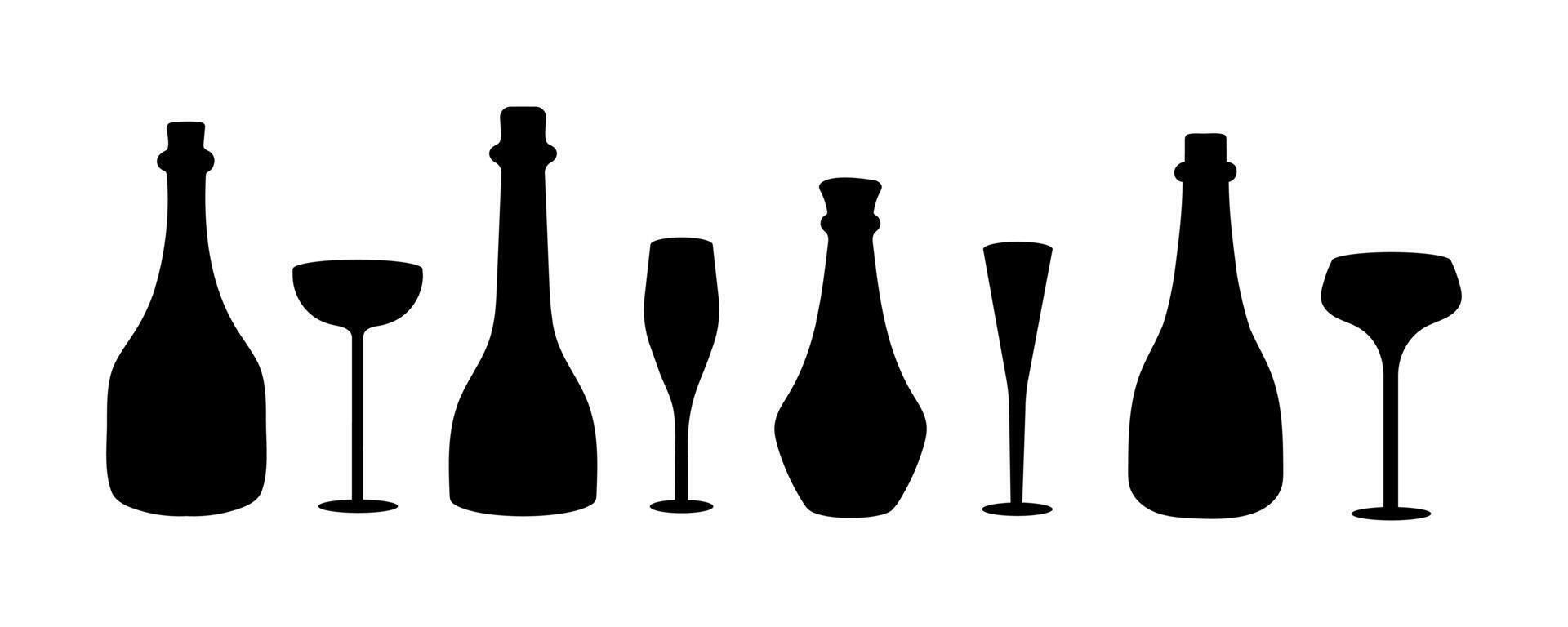 Black Silhouette of Bottles and Glasses vector