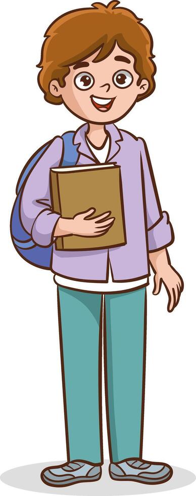Full length portrait of happy young male student character ready to study and work vector