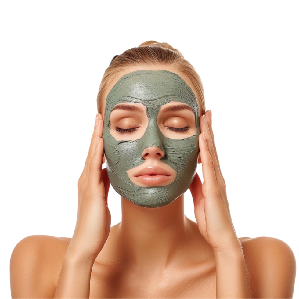 A woman with a green mask on her face on transparent Background Generative-AI png