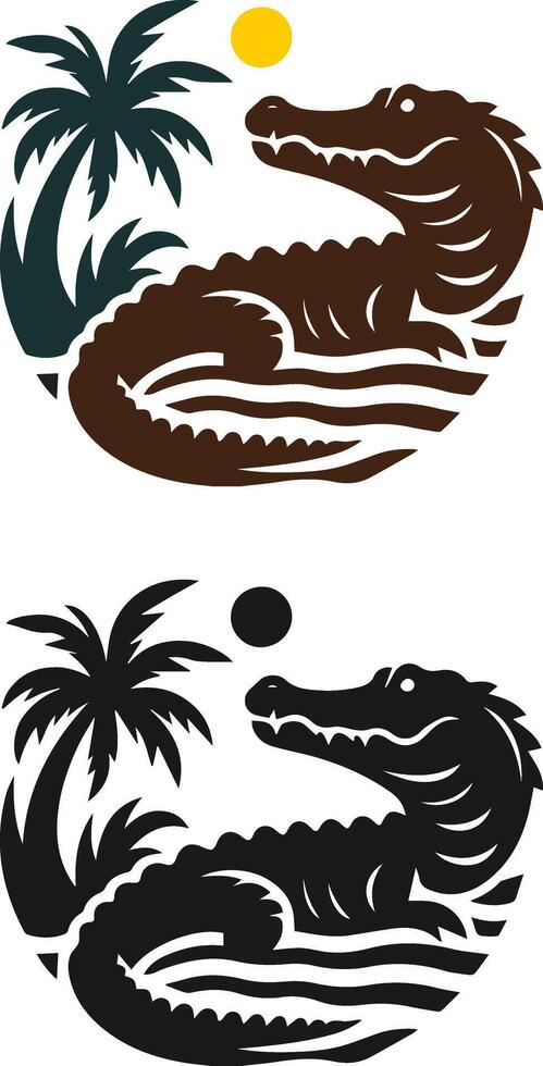 crocodile and palm tree shirt design graphic illustration vector