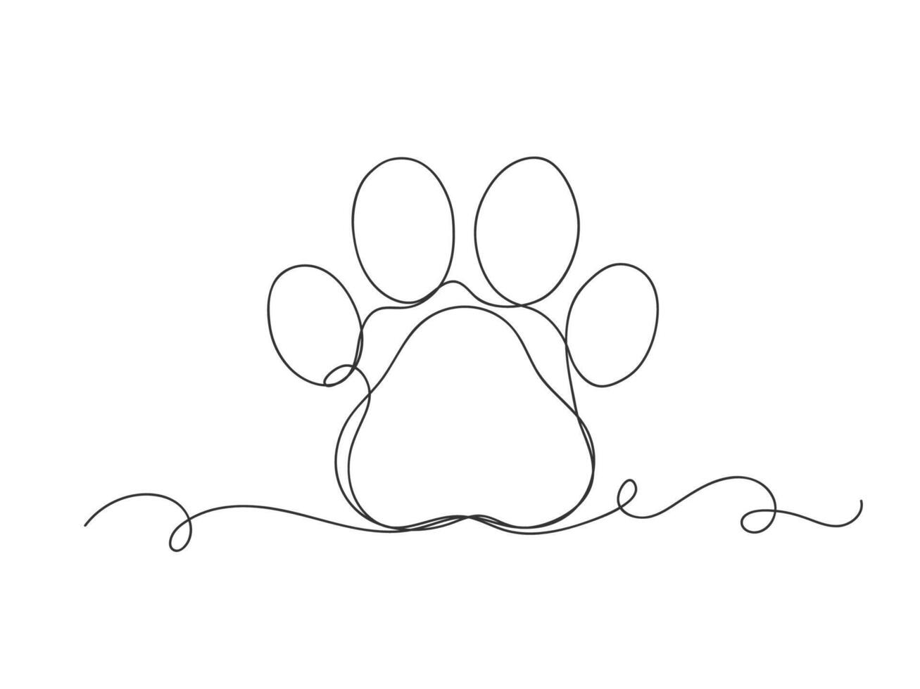 Animal paw print continuous one line shape isolated illustration. vector