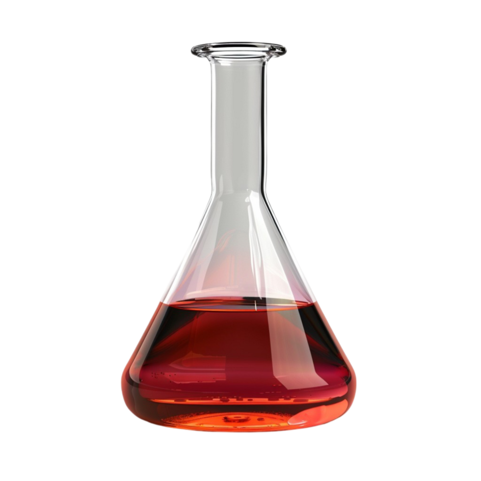 A glass beaker with a red liquid in it. on transparent Background Generative-AI png